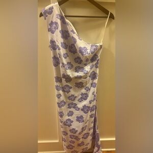 Eva Mendes for New York & Company One Shoulder Purple Floral Dress